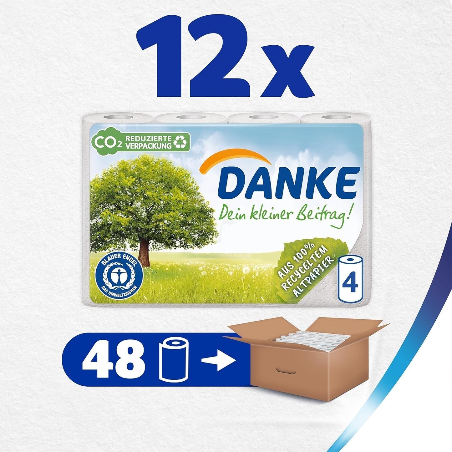 Toilettenpapier Danke 56 Stück, Rollen 7X8, 3 Lagen