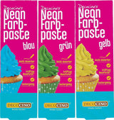 Decocino Neon-Lebensmittelfarben-Set – 3-teilig – Rot, Rosa, Lila – hochdosierte Lebensmittelfarbe – zum Einfärben von Kuchen, Muffins, Cupcakes – geschmacksneutral