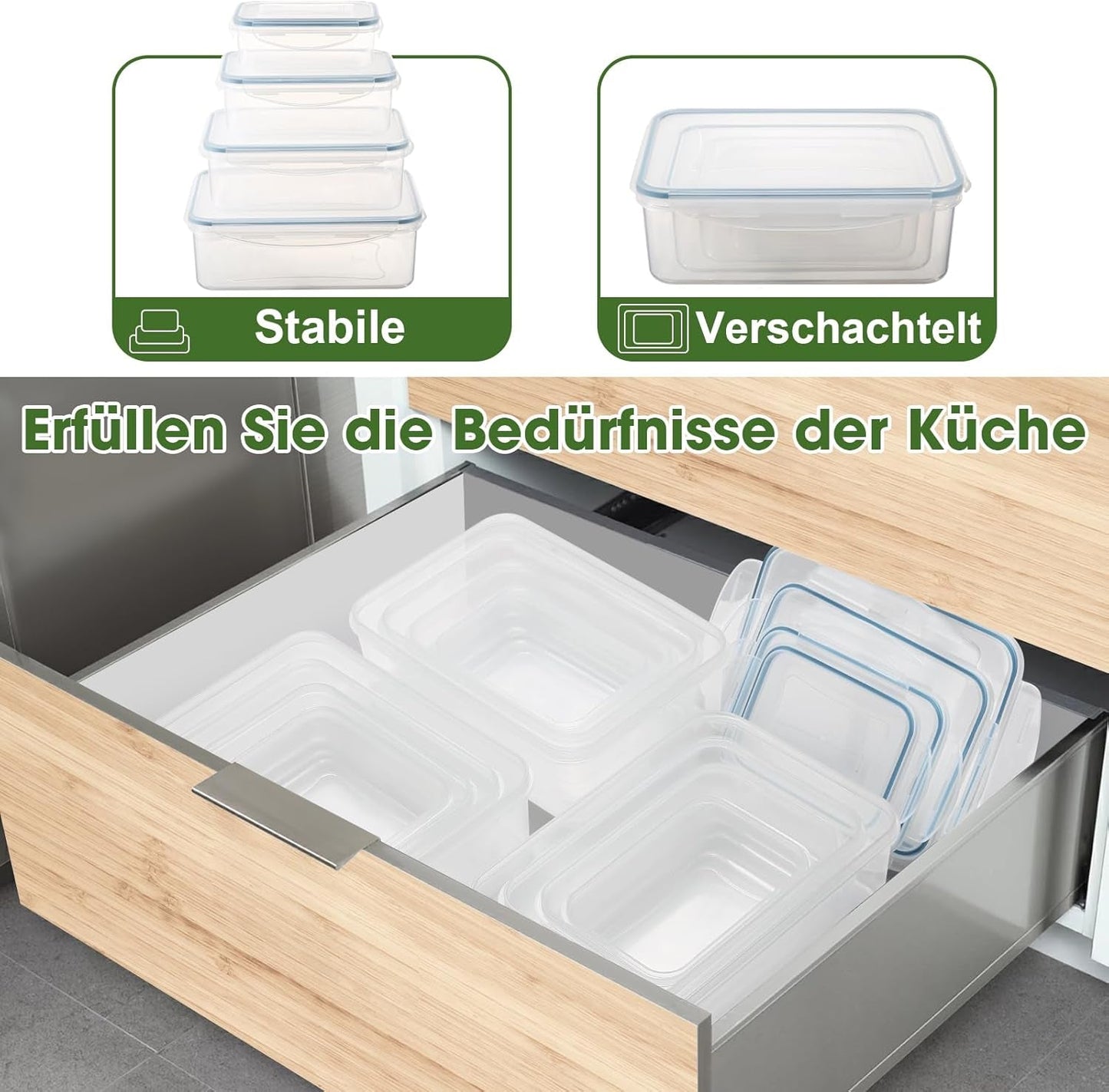 YASHE Frischhaltedose mit Deckel, 12-teiliges Vorratsdosen-Set aus Kunststoff, BPA-frei, 100 % auslaufsicher, stapelbar, transparente Frischhaltedosen Naty Shop