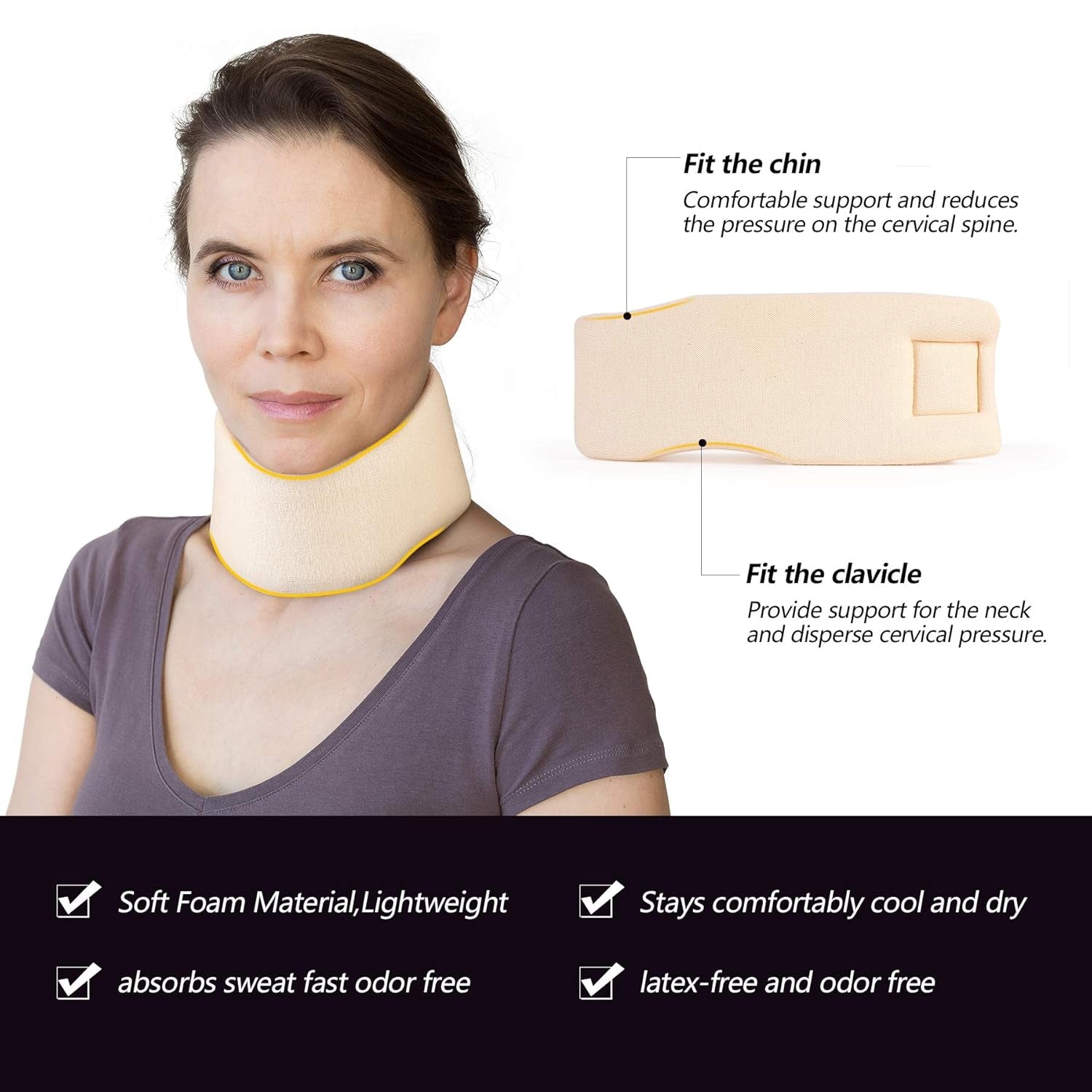 RESTCLOUD Nackenstütze aus weichem Schaumstoff, universeller Kragen, verstellbare Nackenstütze zum Schlafen – Lindert Nackenschmerzen (weiß, 6,4 cm tiefer Kragen, M). Orthopädische Halskissen von Naty Shop