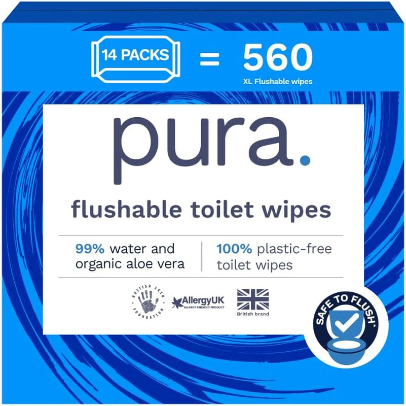 Umweltfreundliche Einweg-Feuchttücher, 560 Tücher (14 x 40 Tücher), Monatspackung, 100 % plastikfrei, 99 % wasserempfindliche Pflege-Feuchttücher, fein bis bündig, zertifiziert biologisch abbaubar, vegan