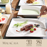 MALACASA, Monica-Serie, Geschirrset für 12 Personen, Weiß-Creme-Porzellan, Kombiservice mit 12 Kaffeetassen, 12 Untertassen, 12 Desserttellern, 12 Speisetellern und 12 Speisetellern