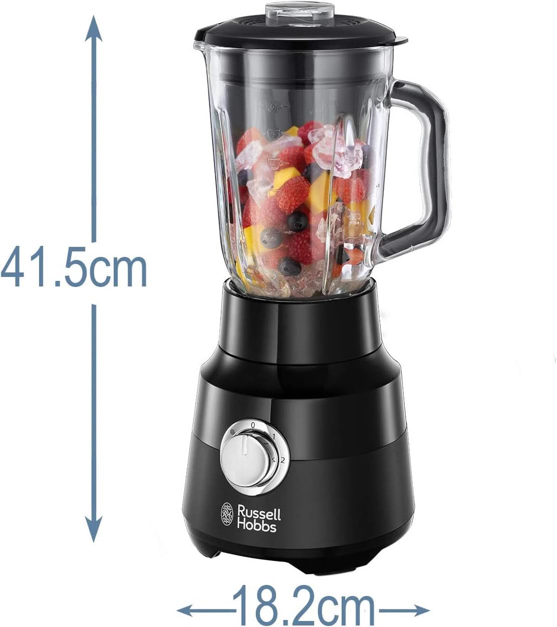 Russell Hobbs Standmixer [1.5L Glasbehälter] Matt Schwarz (Starker 0.9PS Motor, Impuls-/Ice-Crush-Funktion, Edelstahlmesser, Bpa-Frei Mixer, Elektrischer Zerkleinerer, Smoothie-Maker) 24722-56 Kitchen Naty Shop