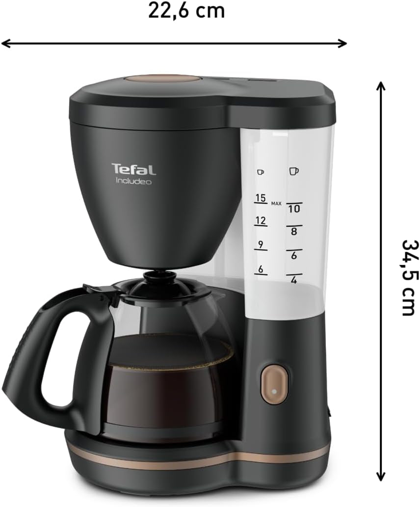 Tefal Includeo Filter-Espressomaschine, Espressomaschine extrem einfach zu bedienen, für Rechts- und Linkshänder geeignet, automatische Deckelöffnung, 1,25 l, 10 bis 15 Tassen, CM533811
