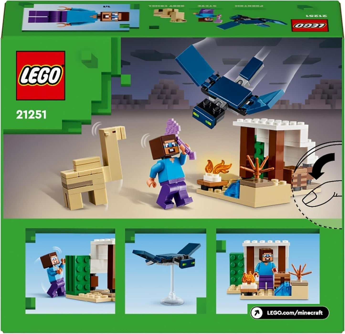LEGO Minecraft Steve's Desert Expedition, Videospielset für Jungen und Mädchen, Biom mit Steve, Haus, Figuren und Kamelspielzeug, Gamer-Geschenk für Kinder ab 6 Jahren 21251 Bausets Besuchen Sie den LEGO-Store