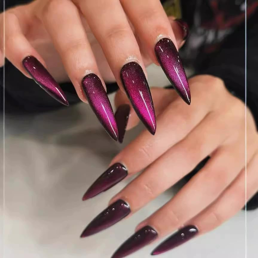Moonglow Lange Nägel Stiletto Milchweiß Rosa Farbverlauf Glitzer Coole künstliche Nägel mit Kleber Rosa Ombre Glitzer Künstliche Nägel