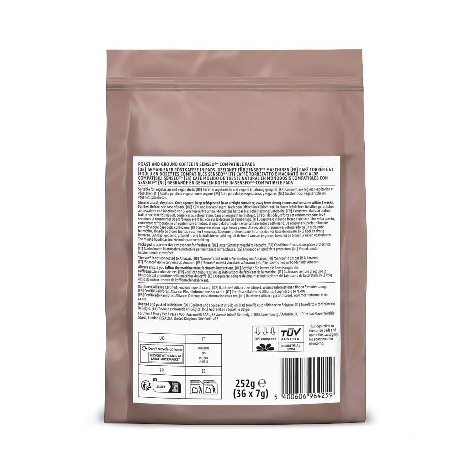 von Amazon Starke Pads, geeignet für Senseo-Maschinen, 36 Stück (1 Packung mit 36 ​​Stück) – Rainforest Alliance-zertifiziert