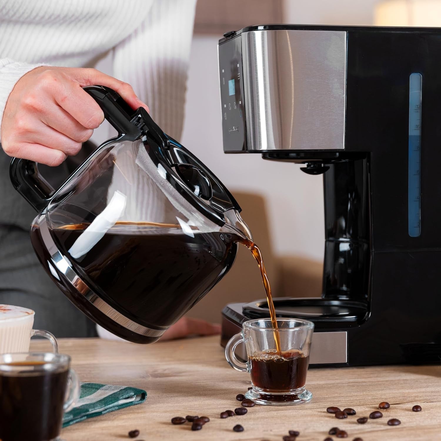 Espresso mit Filter Cecotec Coffee 66 Drop and Touch, Leistung 950 W, 1,5 l, 12 Tassen, Touchscreen, Glaskaraffe, 24-Stunden-Timer, 6 Schalter, wiederverwendbarer Netzfilter