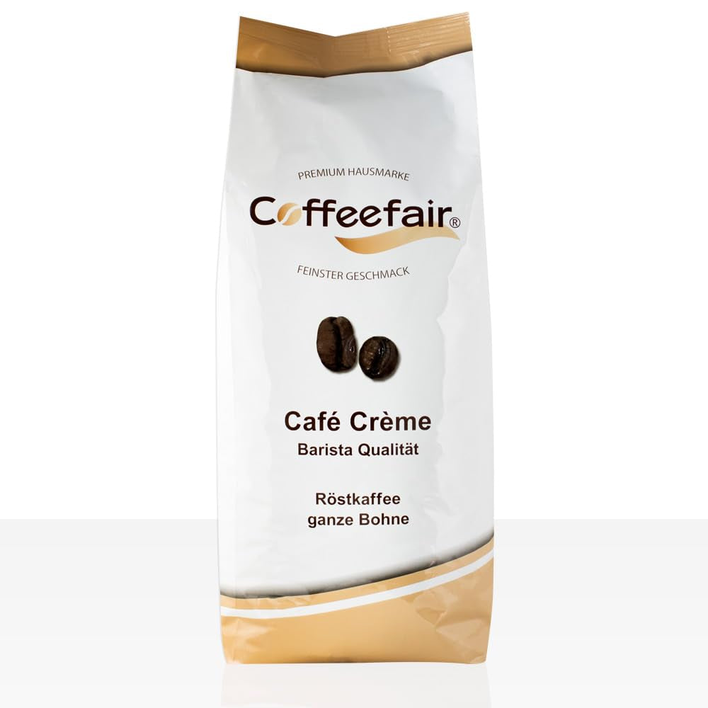 Coffeefair Cafe Creme Kaffeebohnen in Barista-Qualität – 1 kg für Kaffeevollautomaten, Mischbohne für Kaffee oder Espresso verwendbar, schonende Trommelröstung
