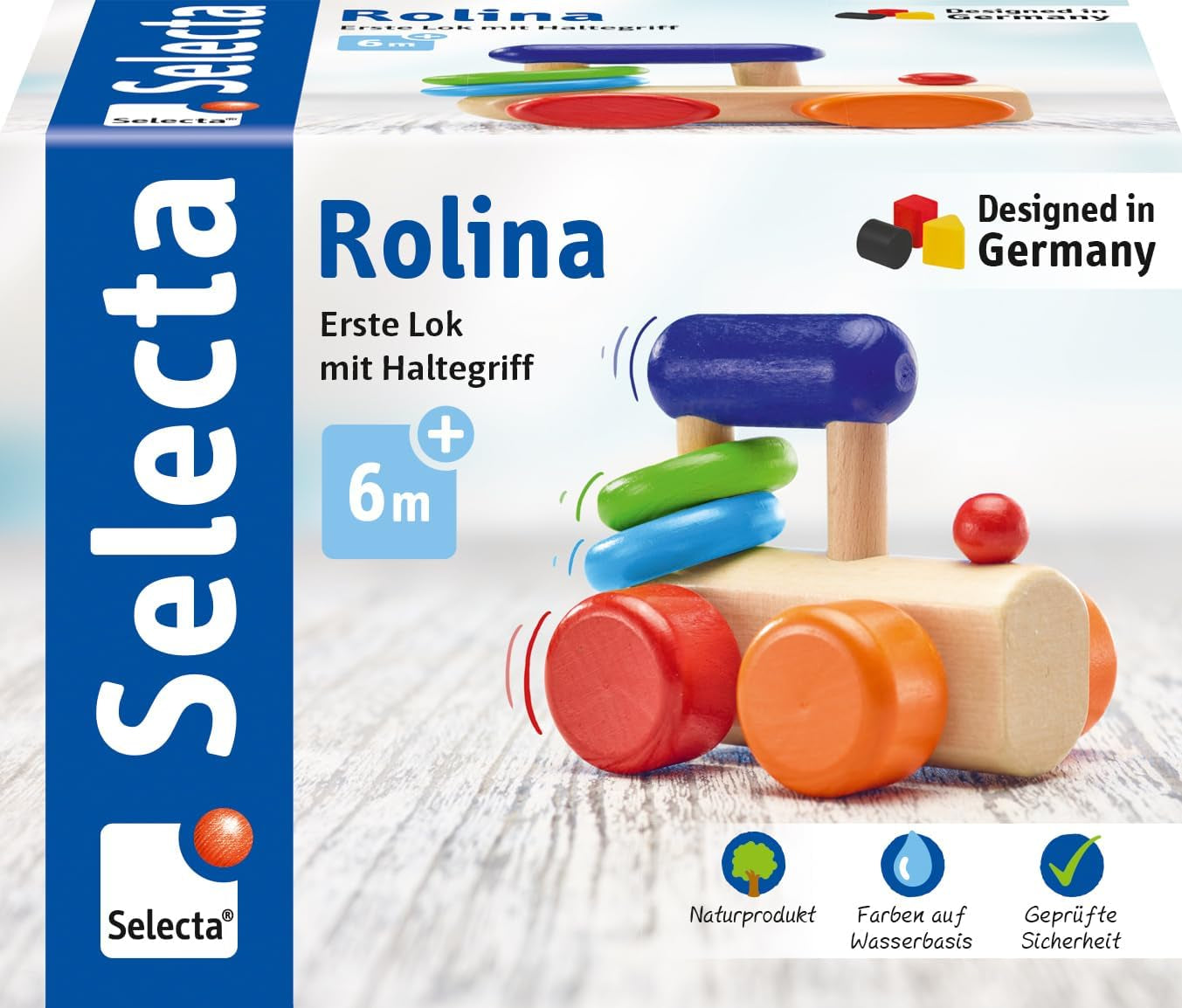 Selecta Lokomotiven-Fangspielzeug, 8,5 cm, Holz, 6 Monate–3 Jahre, Lokomotive mit Rasselringen, Babyspielzeug Naty Shop Standardtitel