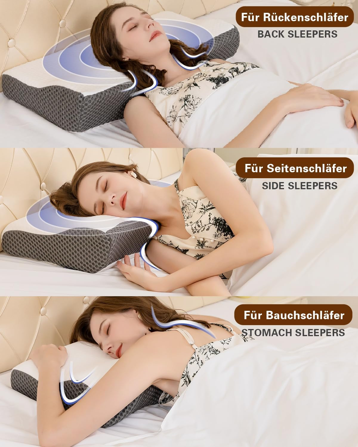 Nackenschmerzkissen, ergonomisches orthopädisches Nackenkissen, seitliches Rücken-Bauchkissen aus Memory-Schaum, Anti-Schnarch-Kissen für Männer und Frauen (62 x 34,5 x 12/8 cm). Orthopädische Nackenkissen von Naty Shop