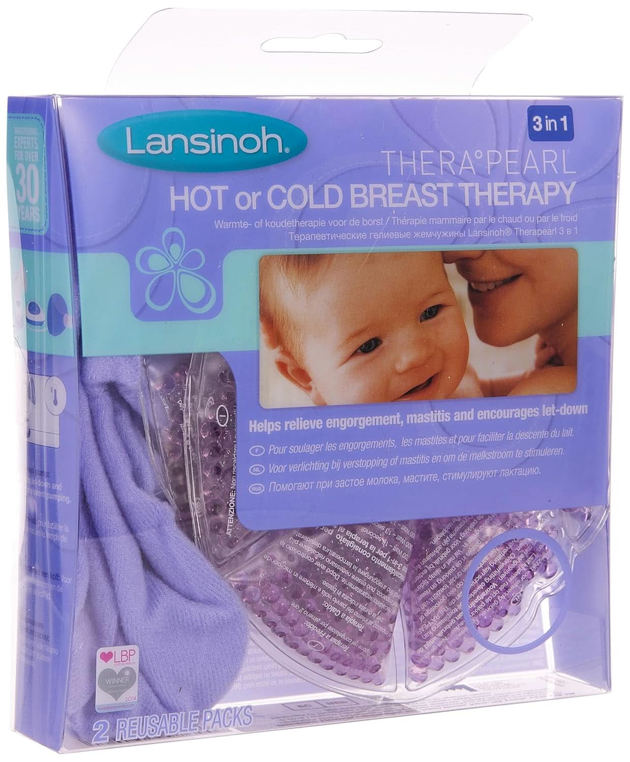 Lansinoh Therapearl 3-in-1-Brusttherapie für stillende Mütter, Wärme- und Kältetherapie, hilft bei Milchstau, Mastitis und verstopften Milchgängen, wiederverwendbare Lebensmittel und Stillzubehör, Bebe Naty Shop