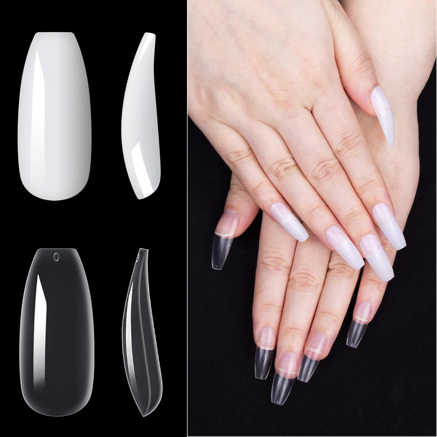 200 Stück künstliche Nagelspitzen, 10 Größen, Acryl, künstliche Nägel mit Nagelhautschieber und transparenter Box für Frauen und Mädchen (natürlich und transparent)
