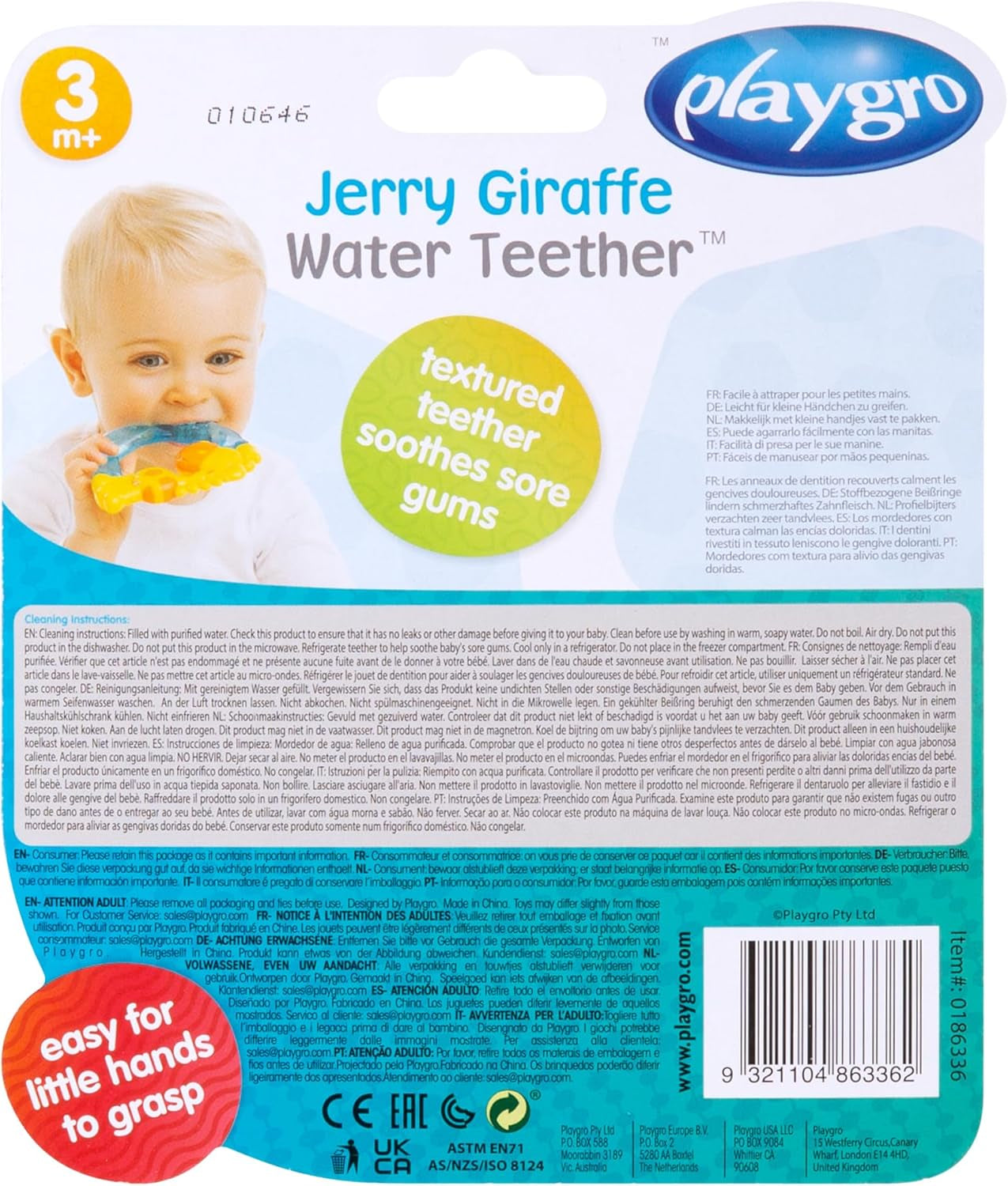 Playgro Jerry Giraffe Beißring – Baby-Beißring – Silikon-Baby-Beißring – Silikon-Beißring – Zahnungshilfe – Silikon – Baby-Beißring – bunt