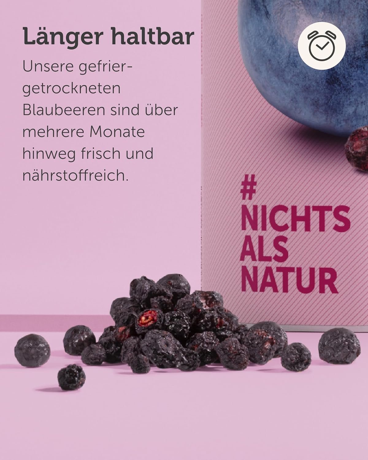 Gefriergetrocknete Bio-Heidelbeeren BUAH® | Gefriergetrocknete Bio-Blaubeeren ohne Zuckerzusatz | 100 % gefriergetrocknete Früchte (vegan, glutenfrei, laktosefrei) | Idealer Snack (140 g). Dehydrierte Produkte von Naty Shop