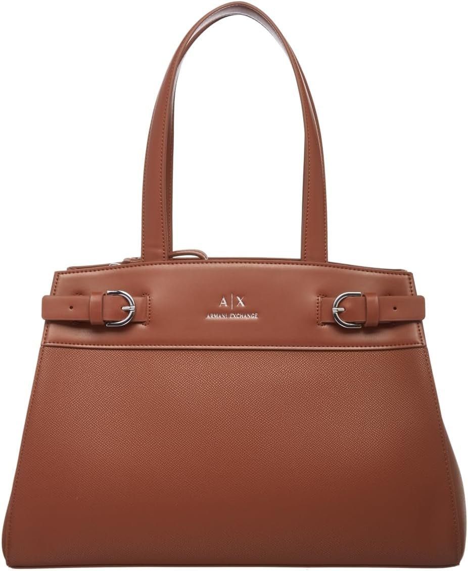 Armani Exchange Damen Essential, Milano 91, Double Bucke L Tragetasche Naty Shop Damentaschen Hellbraun
