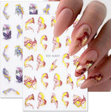 6 Blatt 3D Lila Schmetterling Nagelstickers Selbstklebend Nagelaufkleber Schmetterlinge Nail Sticker Bunte Blühen Marmor Nagel Aufkleber Regenbogen Welle Linien Nail Art Aufkleber Nageldesign Zubehör