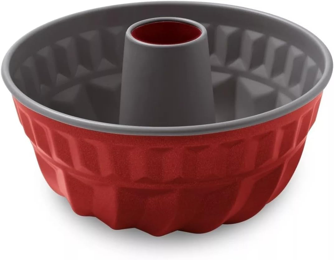 Rossana, Puddingform mit Kegel 23 cm, Antihaftbeschichtung, rot/graue Farbe, Edelstahl Formen und Backbleche Naty Shop