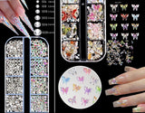Nail Charms,6 Boxen Gold Silber Nagel Charms 3D Gold Bogen Stern Nail Art Dekoration+6200 Strasssteine ​​​​Bunt Steine ​​​​AB Perlen Diamanten,3D Legierung Bow Nail Gems Nagel Deko Für Frauen Nagel (6-A)