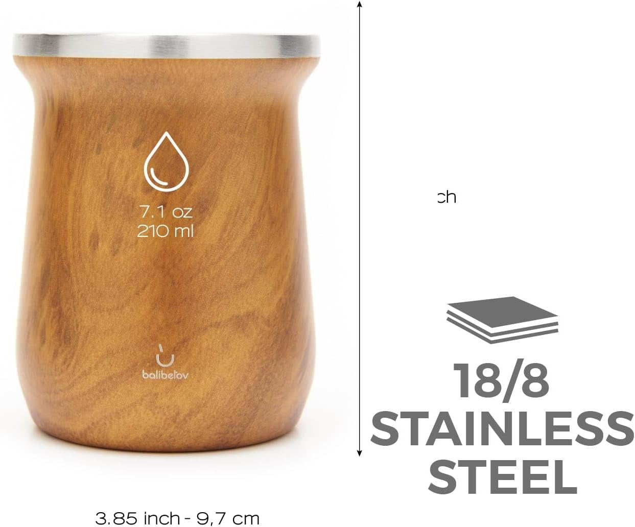 Yerba Mate Balibetov-Teeset (Mate-Tasse) aus Edelstahl mit Bombilla (Strohhalm) für Mate, leicht zu reinigen und sehr langlebig Yerba Mate-Set (HOLZ)