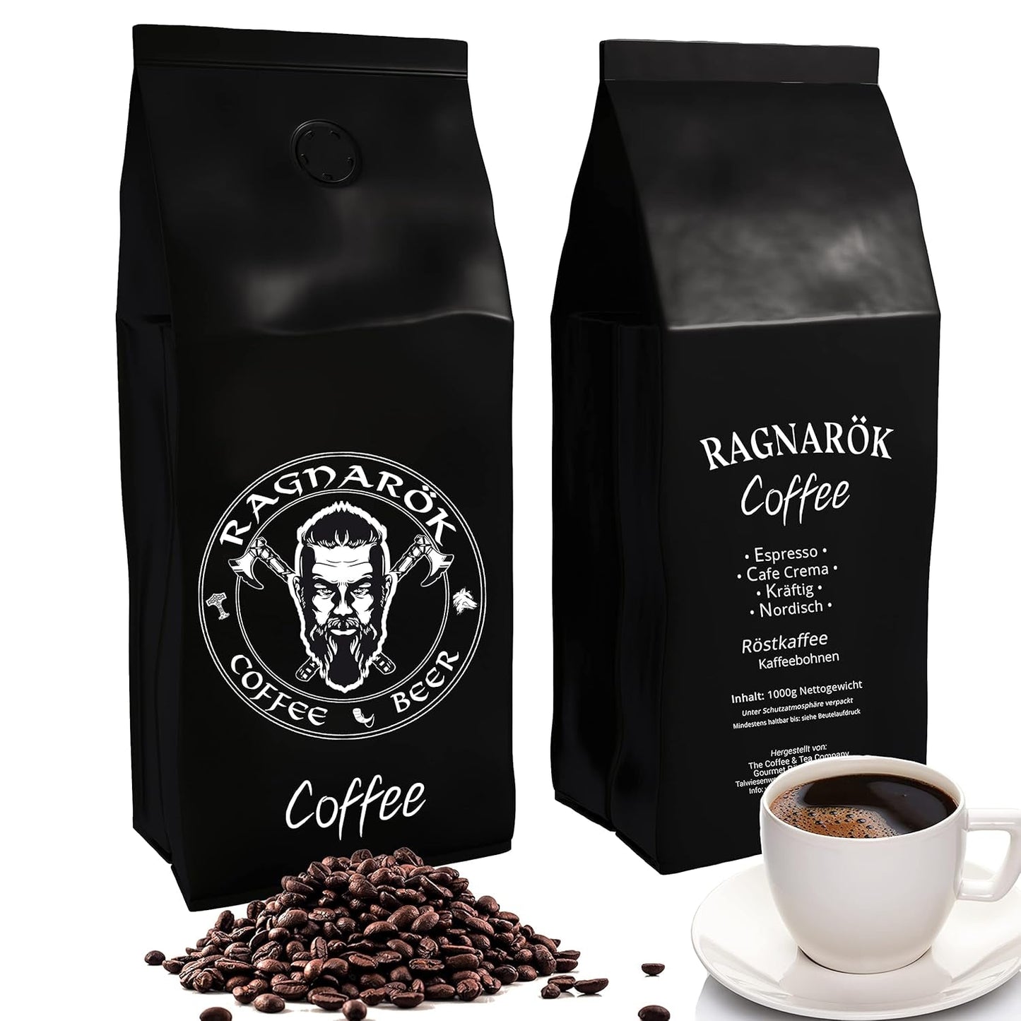 C&T „Ragnarök Coffee“ nordischer Röst-Kaffee | 1000g Bohne Gans | als Espresso & Cafe Crema Trinkbar | kräftig + würzig + aromatisch | 100 % natürlich mit Koffein