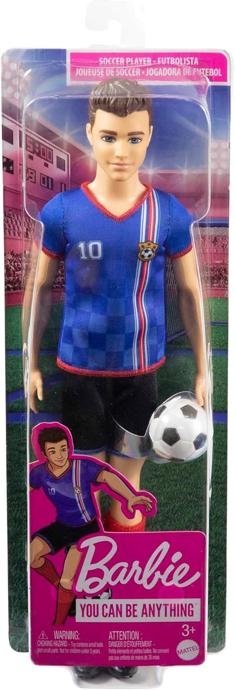 Barbie You Can Be Anything-Serie Ken-Puppe Fußballer Braune Haare Ken-Puppe Blaues T-Shirt Fußball 1X Ken-Fußballer-Puppe Kindergeschenk 3 Jahre alt Spielzeug Hcn15 Naty Shop Puppen