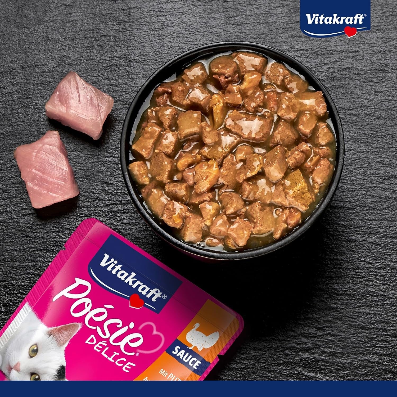 Vitakraft Poésie Délice, Nassfutter für Katzen, Katzenfutter in Soße, mit Truthahn, Großpackung, ohne Zusatz von Zucker oder Getreide (23 x 85g)