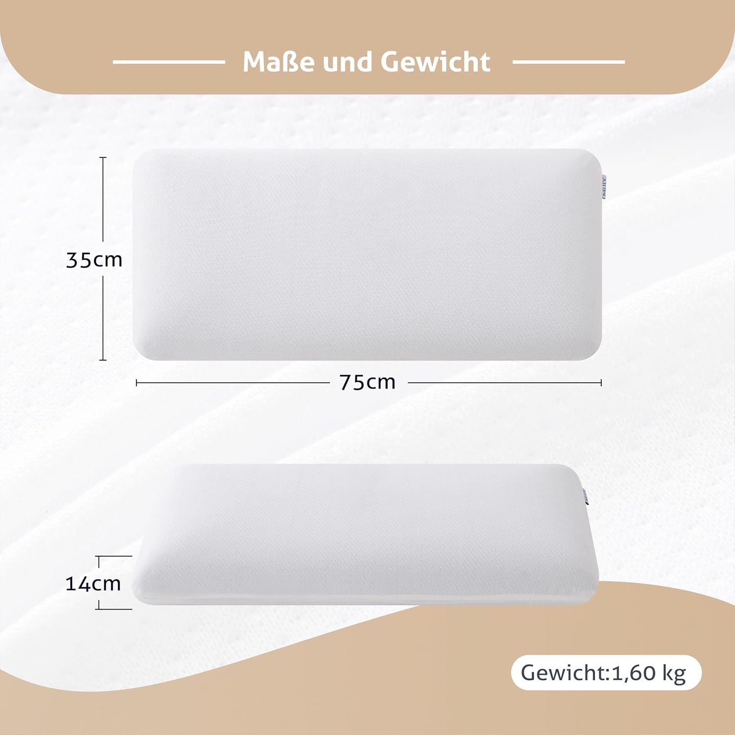 EGO HOME Kissen Memory Foam Weiches ergonomisches Kissen für Rückenschläfer Seitenschläfer Nackenstützkissen mit atmungsaktivem und waschbarem Bezug, Öko-Tex-zertifiziert, Nackenkissen 75 x 35 cm Perne Standard Naty Shop