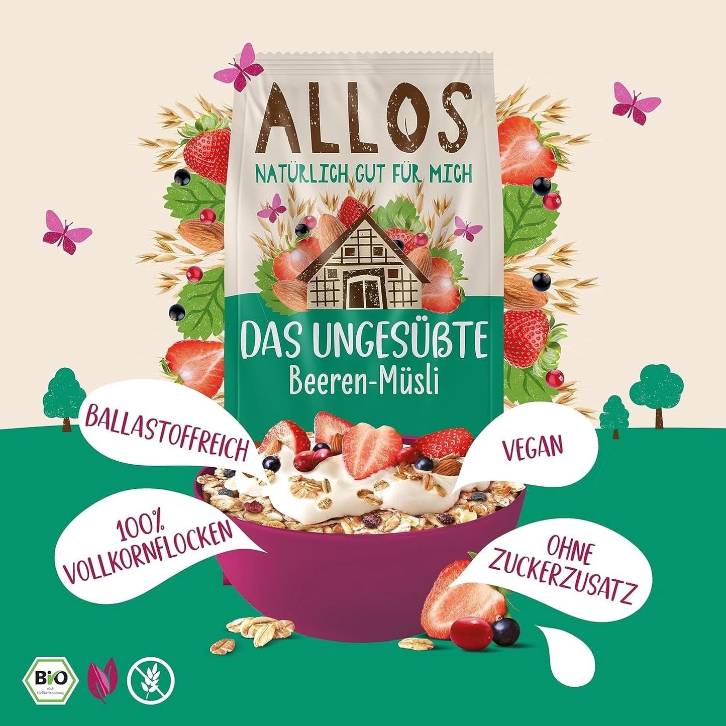 Allos, ungesüßtes Beerenmüsli, Packung 5 x 500 Gramm Cereals Naty Shop