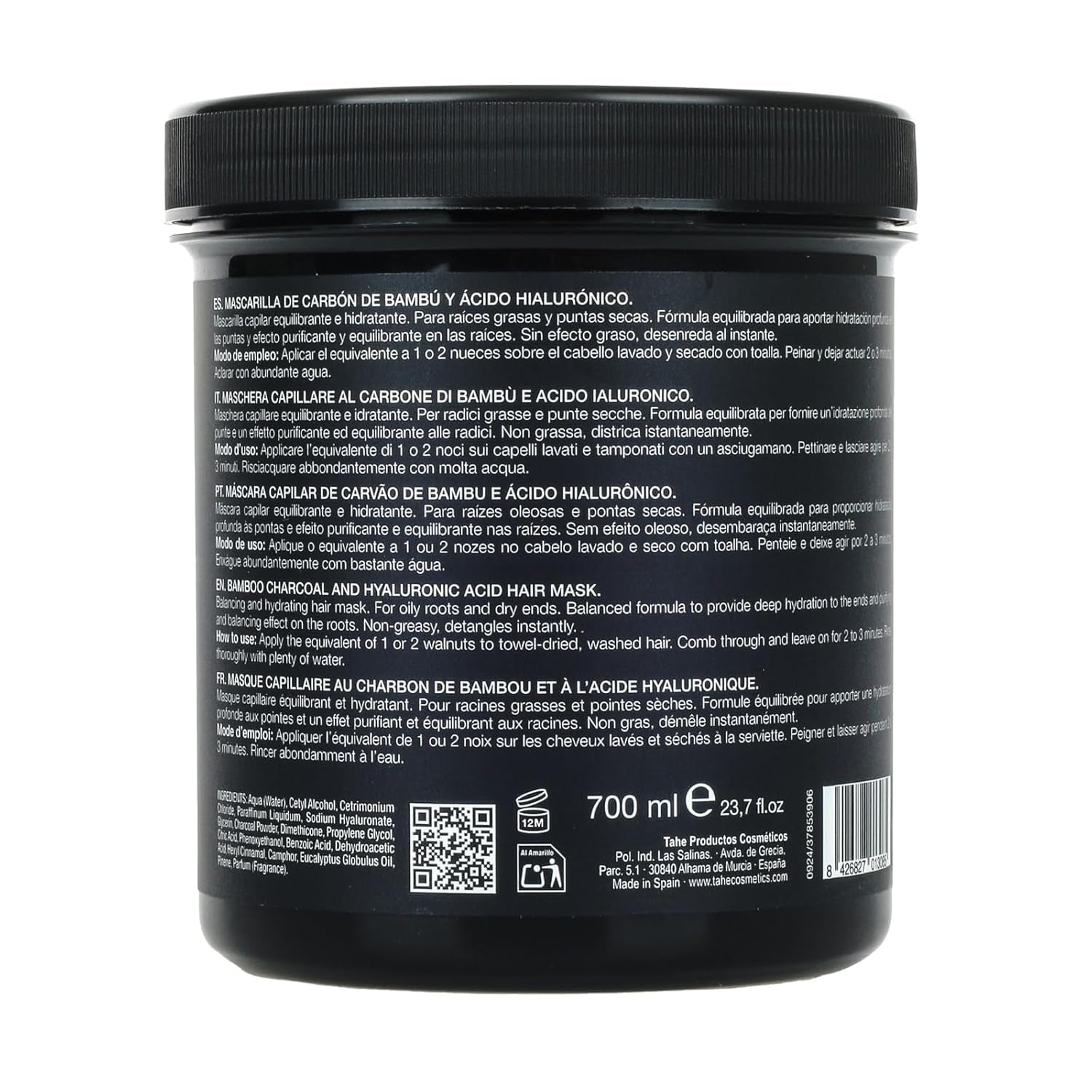 Thader Pharma Ausgleichende Haarmaske mit Bambuskohle und Hyaluronsäure – Ideal für fettige Wurzeln und trockene Spitzen, 700 ml Naty Shop Haarmaske