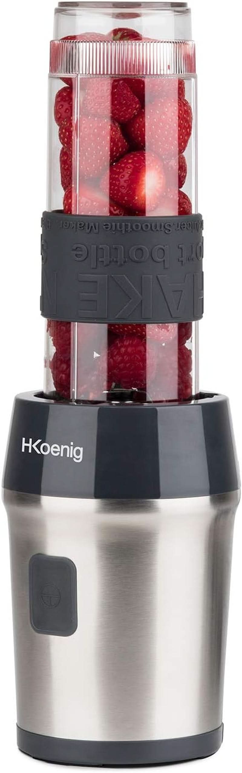H.Koenig Smoothie Maker SMOO9 – Mini-Standmixer – Mini-Mixer – 300 Watt – 570 ml – Edelstahl – 2 Kunststoffflaschen – Bpa-Frei, Grau Kitchen Naty Shop