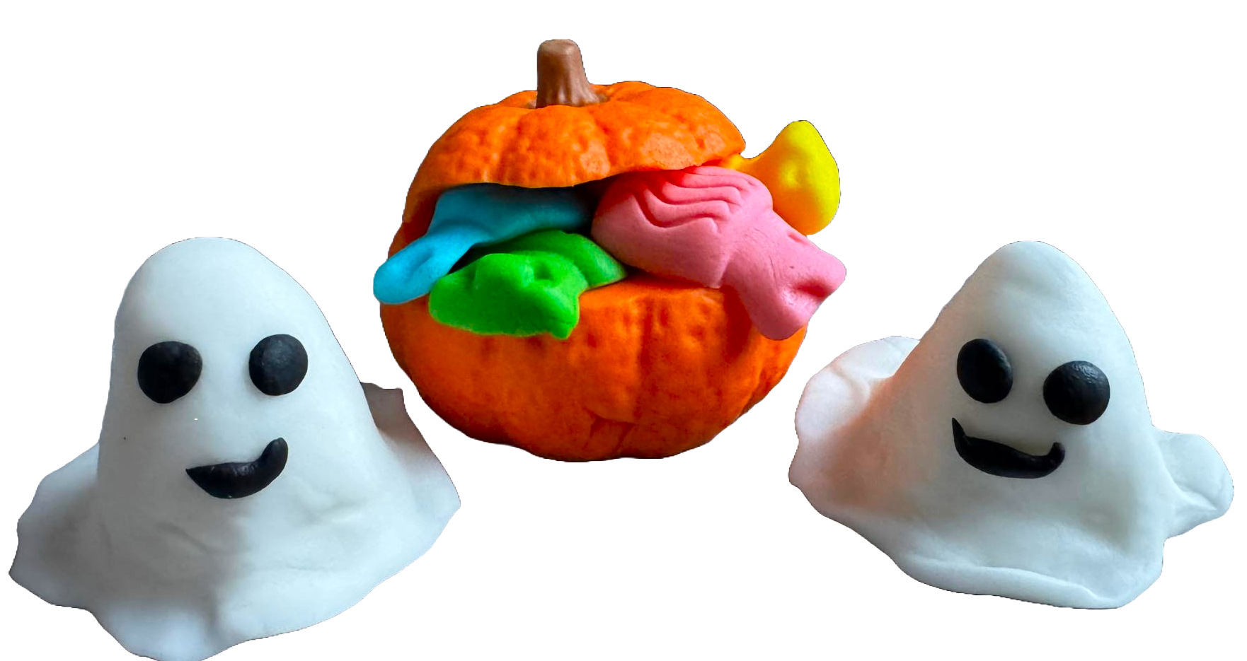 Set mit 3 essbaren Dekorationen aus Zuckerpaste, Halloween, Geister und Kürbis mit Süßigkeiten. Dekorationen aus Zuckerpaste, Naty Shop