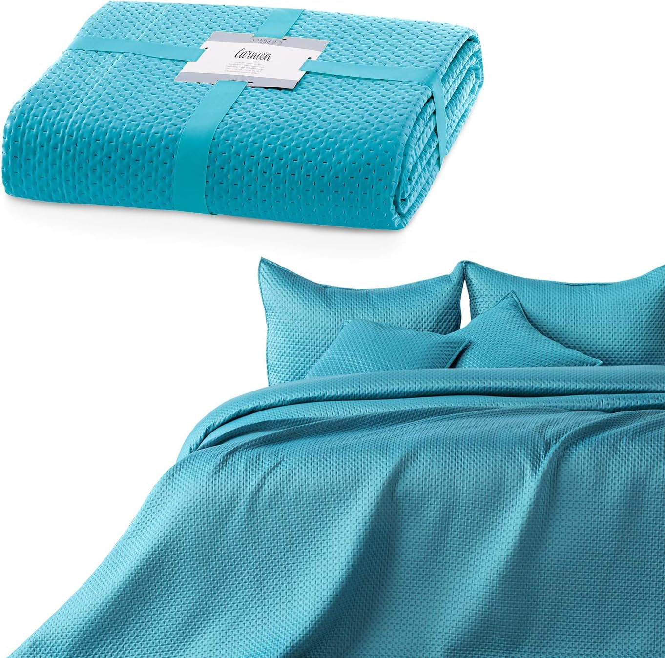Ameliahome Tagesdecke 200 x 220 cm, dunkelgrüne Tagesdecke mit zwei geprägten Seiten, mattes Satin, Carmen-Betten und Decken. Besuche den AmeliaHome-Store Carmen Türkis, 170 x 210 cm