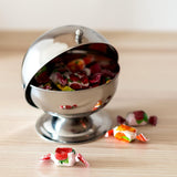 Relaxdays SWEETY Zuckerdose aus Edelstahl, 14 x 13 x 13 cm (H x B x T), Zuckerkugel mit Rolldeckel, runde Bonbondose, silberfarben