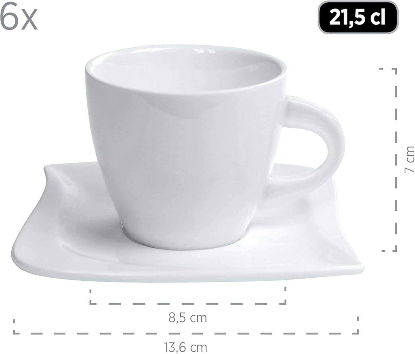 Verso de Mäser, Serie La Musica, 18-teiliges Kaffeeservice, Porzellan-Geschirrset für 6 Personen, 921172, Weiß