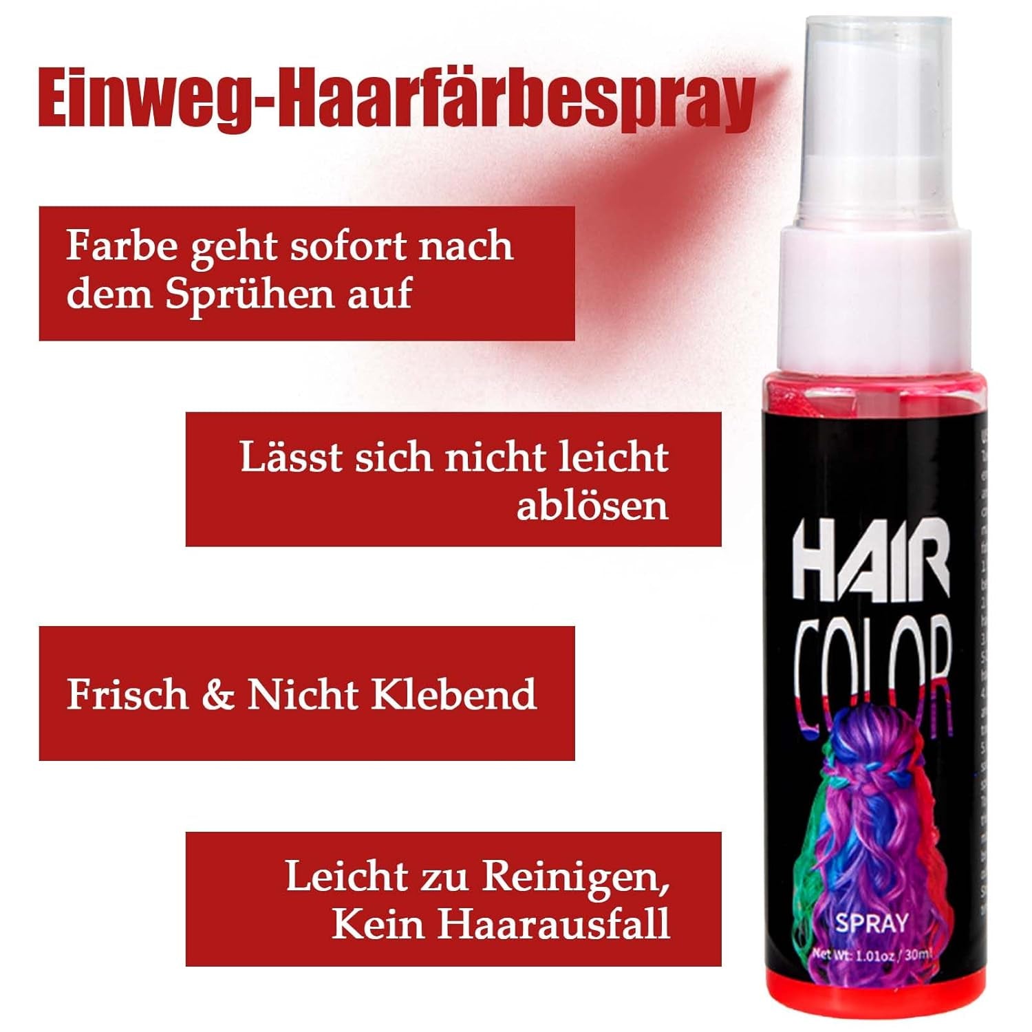 Haarspray-Farbe, temporäre rote Spray-Haarfarbe, farbige rote Haarfarbe, waschbare Haarfarbe, lebendiges rotes Haarfarbspray, sofortige Haarfarbe, Karnevals-Haarfarbe, Halloween, Cosplay, Party-Haarfarbe Naty Shop