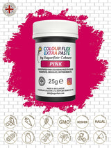 Lebensmittelfarbpaste Sugarflair Colourflex Extra Pink Paste – Essbare Lebensmittelfarbe für Buttercreme, Schokolade, Zuckerpaste, Glasur, Fondant, Kuchenmischungen, Teig und mehr – 25 g