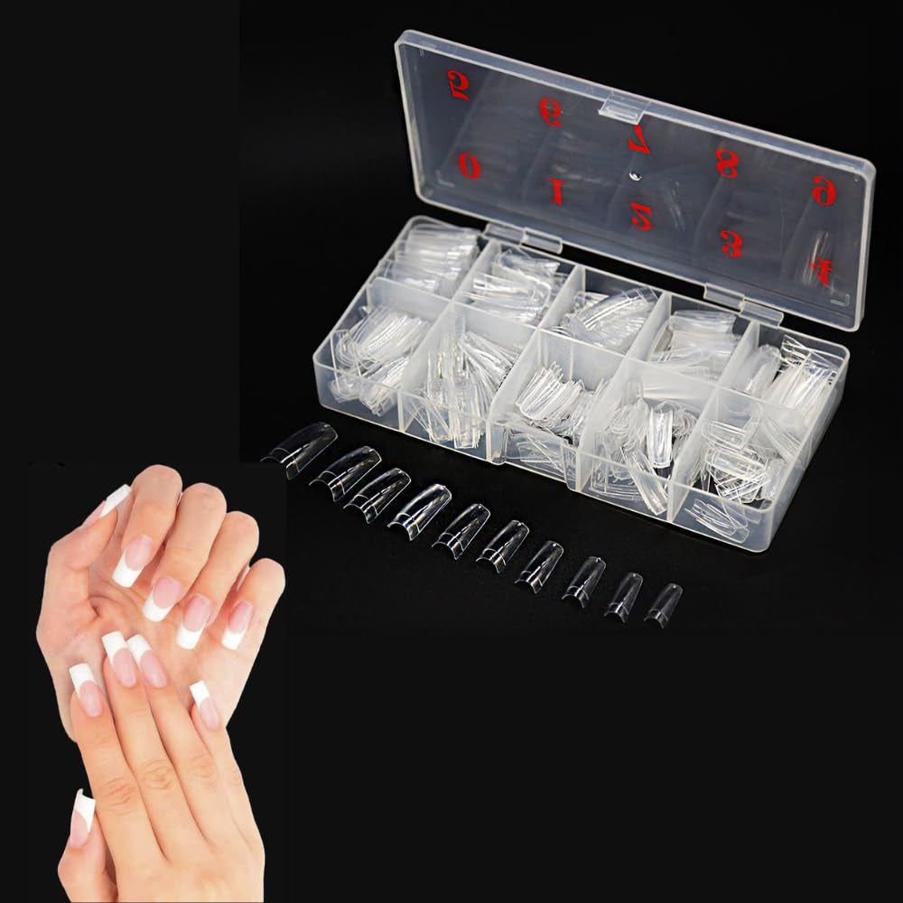 TRIXES 500 Stück Gel-Nagelspitzen, französische Nägel, klare Acryl-Spitzen für DIY-Maniküre, 10 verschiedene Designs