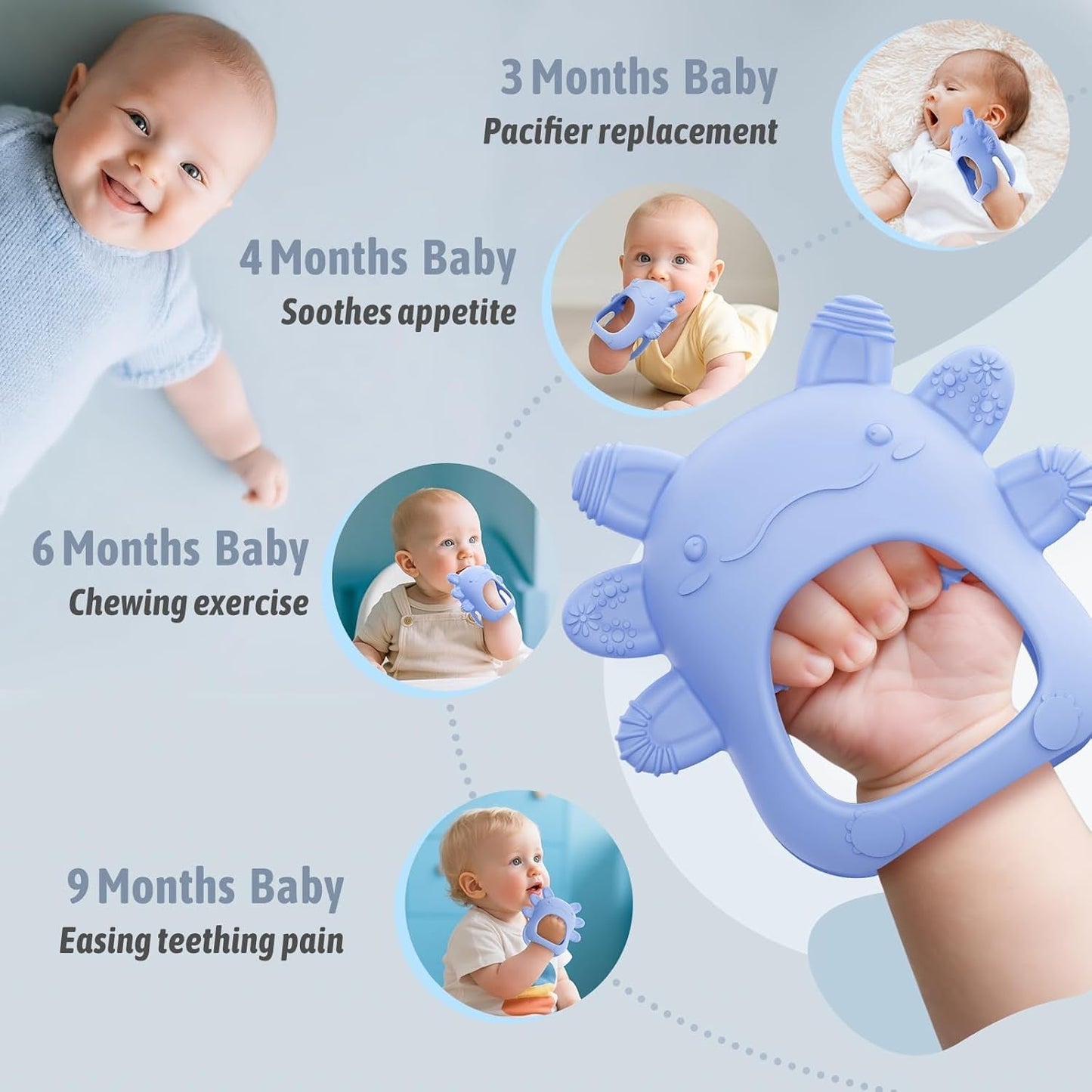 akolik Baby-Beißring, 0 3 6 9 Monate, Beißring, Spielzeug und Hilfsmittel, BPA-frei, Baby-Beißring, Zahnungshandschuhe, lebensmittelecht, Geschenke für Neugeborene