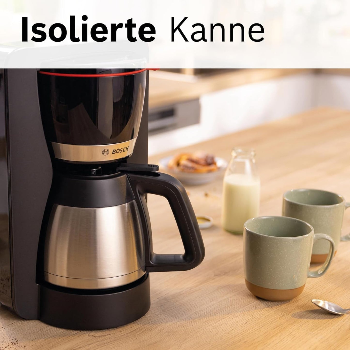 Bosch MyMoment TKA6M273 Filter-Espressomaschine, 1 l Thermokaraffe, 8–12 Tassen, Anti-Tropf-System, rotierender Filterhalter, Entkalkungsprogramm, abnehmbarer Wassertank, 1200 Watt, mattschwarz
