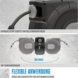 Automatischer Schlauchaufroller Güde 30-2-2 1/2 (180° drehbar, für Wandmontage, 30 m Schlauch, Wasserbrause, Wandhalterung, automatischer Rückzug, Rückzugstopp, Transportgriff, 2 Schnellkupplungen)