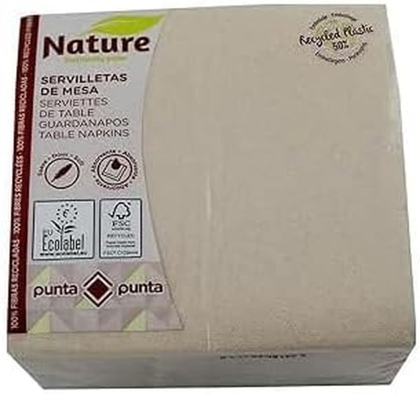 Recyclingpapierservietten, 2-lagig, umweltfreundlich, 100 % recycelte Fasern, 50 % recycelte Kunststoffverpackung, 33 x 33 cm.