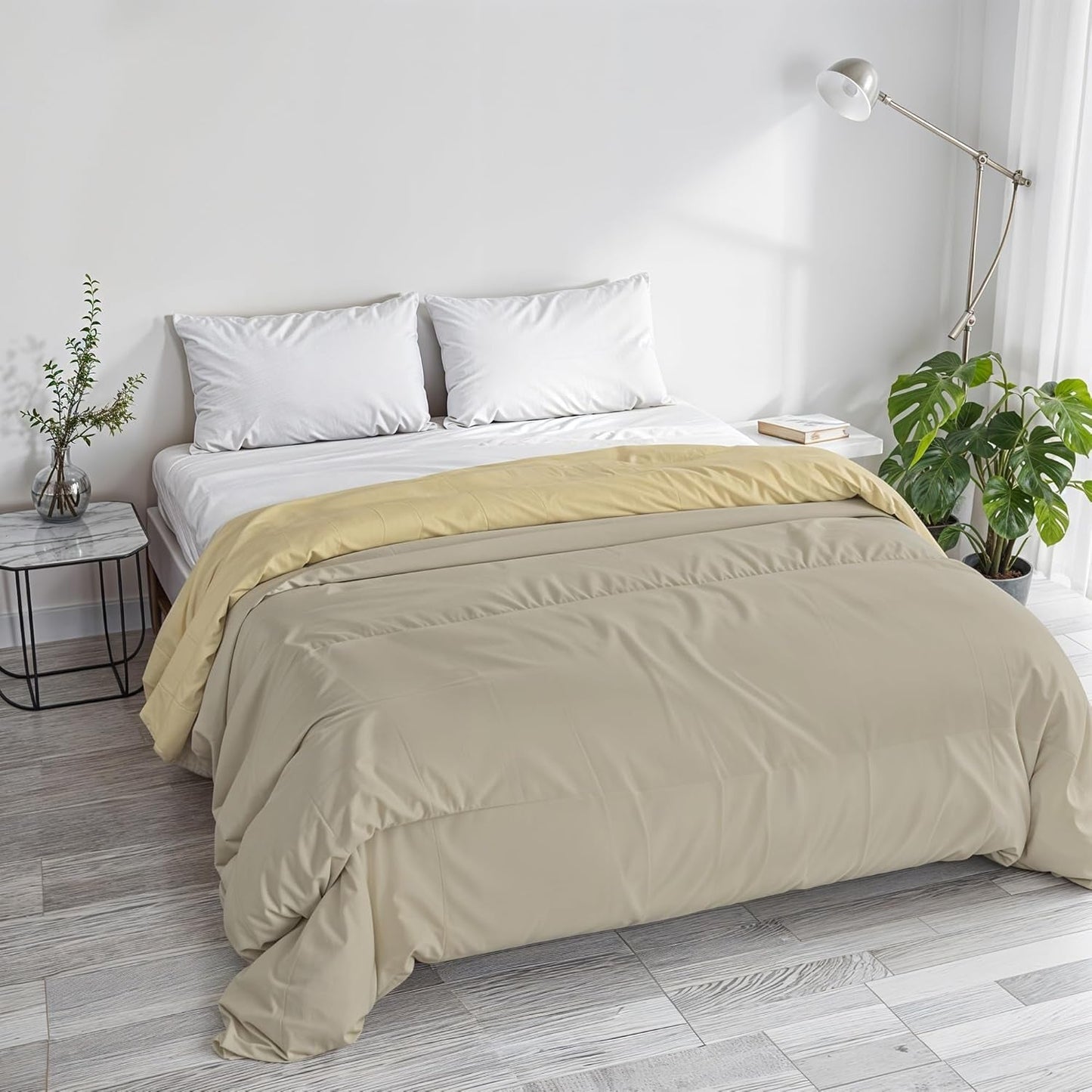 Einfache Winterdecke, schlicht und gefüttert, dunkelgrün/creme, 200 x 245 cm. Naty Shop Bettdecken und Steppdecken Taupe/creme 250 x 245 cm