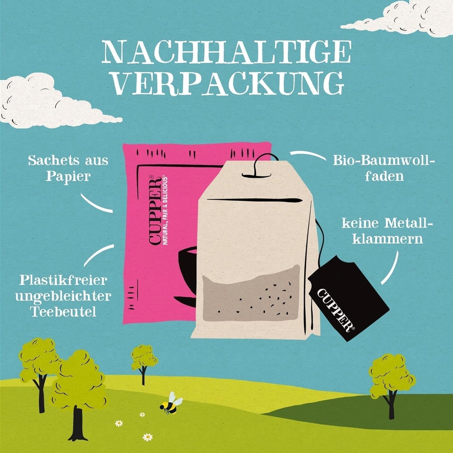 Cupper Bio-Weißtee, Himbeere, 20 Beutel, 34 g (4er-Pack)