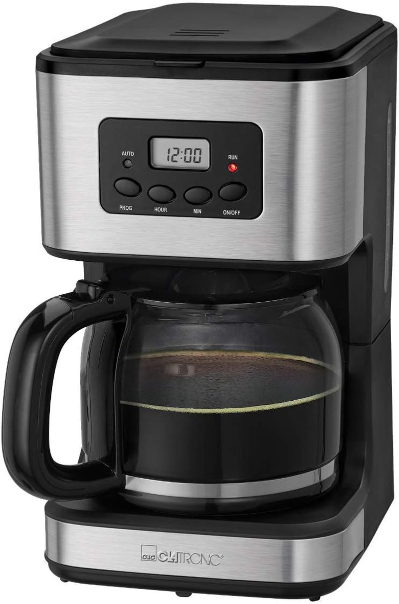 Clatronic® Kaffeemaschine mit Timer, 1,5-Liter-Karaffe für 12-14 Tassen Kaffee, 24-Stunden-LCD-Timer, Warmhaltefunktion, Anti-Tropf, herausnehmbarer Filter, Display und Kontrollleuchten, 900 W – KA 3642