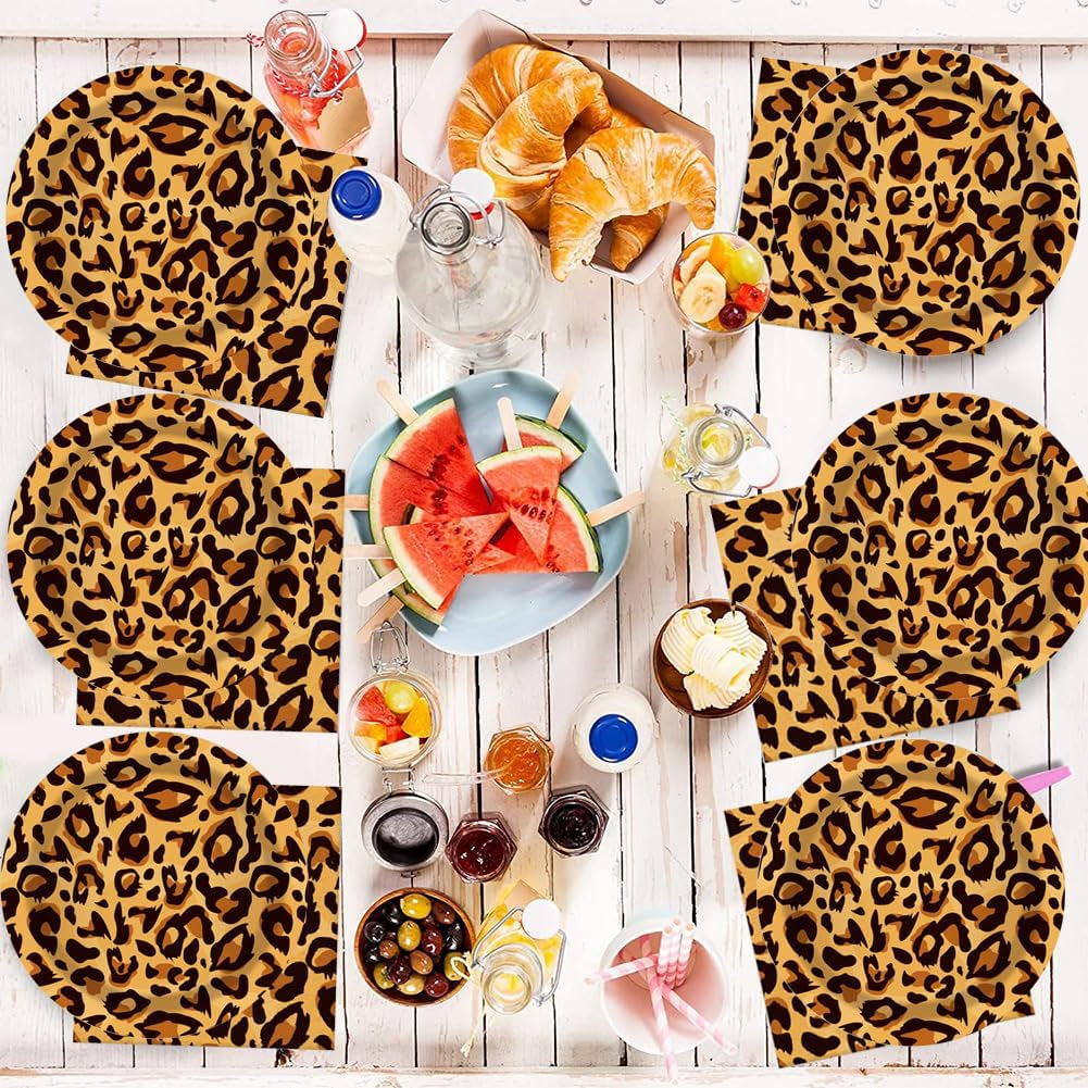 Leopardenmuster Partygeschirr Kindergeburtstag Deko Geburtstag Partygeschirr Dschungel Pappteller Becher Servietten Babyparty Tischdeko Set