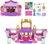 Mattel Disney Princess Verwandlungsspielset „Kutsche zum Schloss“ mit Aurora-Minipuppe, 3 Ebenen, 6 Spielbereiche, 4 Figuren, Möbel und Zubehör HWX17