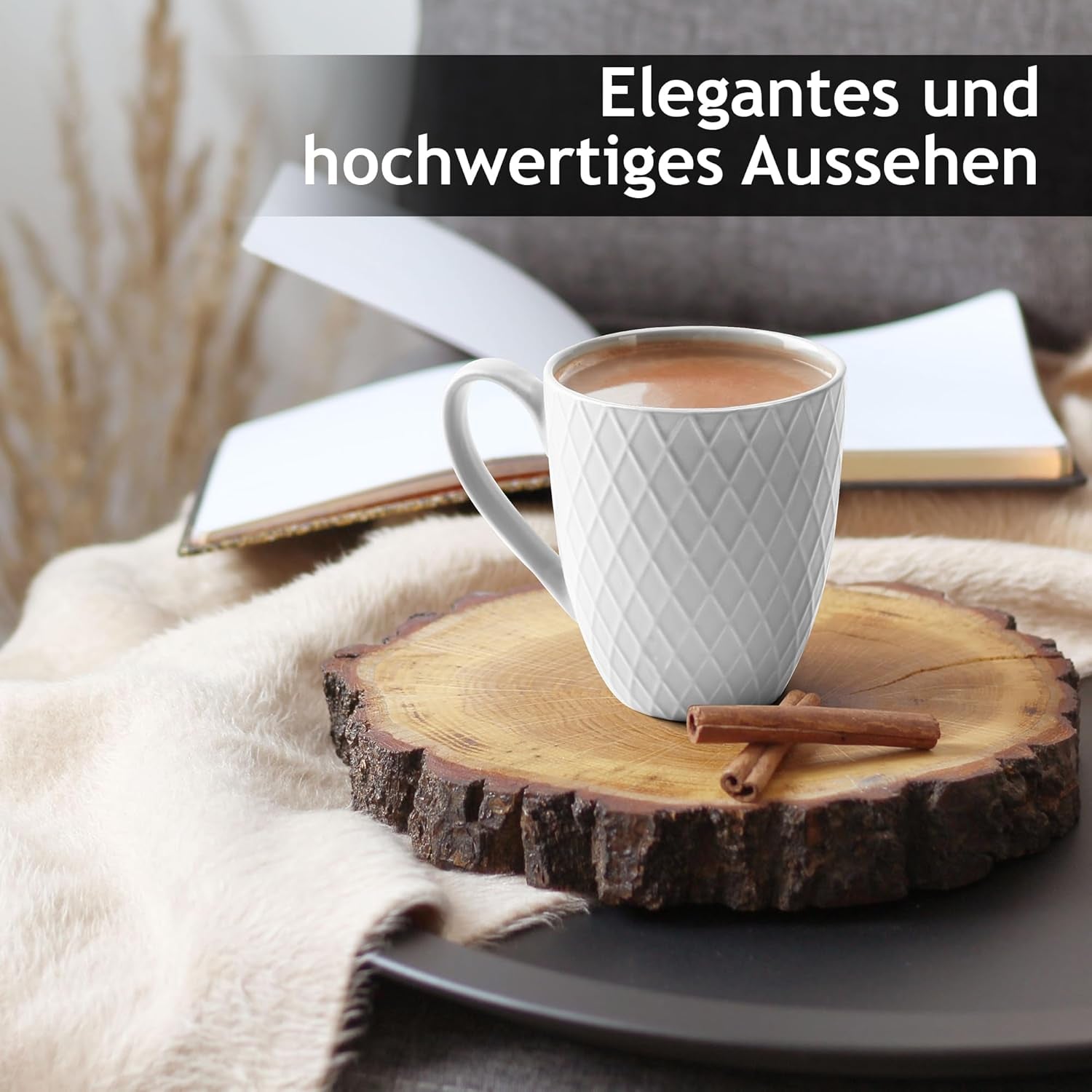 MIAMIO – Keramik-Geschirrset, 24-teilig, kombiniertes Service für 6 – spülmaschinen- und mikrowellengeeignet – Palmanova-Kollektion (weiß)