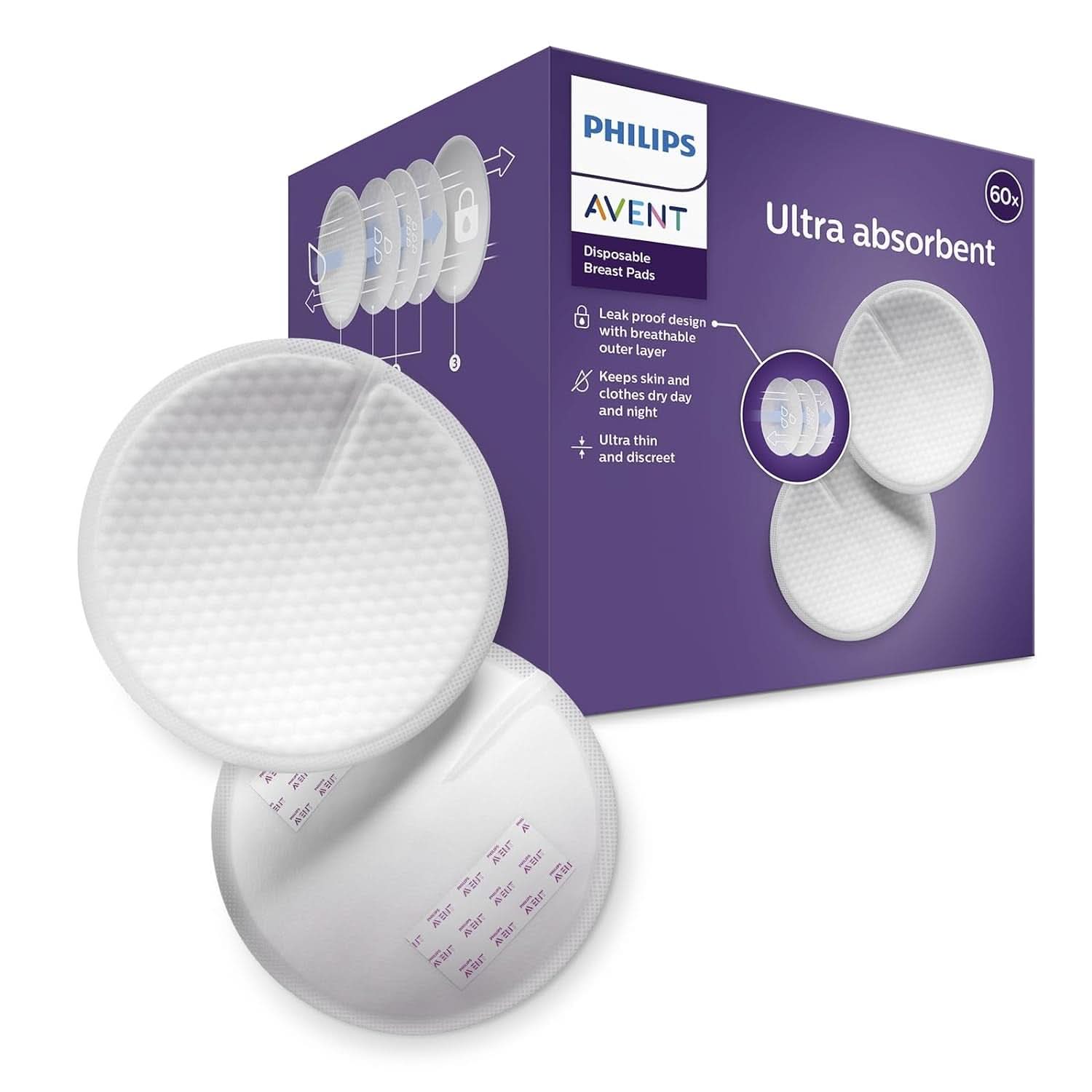 Philips Avent Einweg-Stilleinlagen, Ultra-Komfort Und Sicherheit, 60 Stück, Weiß (Modell SCF254/61) Zubehör Essen und Stillen Bebe Naty Shop