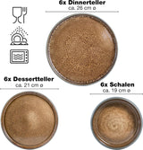 Moritz & Moritz SOLID 24-teiliges Steinzeug-Geschirrset für 6 Personen – Geschirrset für 6 Personen, bestehend aus 6 Speisetellern, 6 kleinen Tellern, 6 Speisetellern und 6 Tassen mit Henkeln